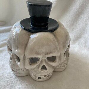 Halloween unique skull pumpkin candle holder with black top hat